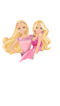 two barbie dolls standing next to each other