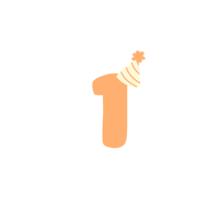 a number one with a party hat on a black background