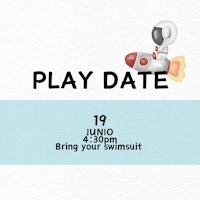 a poster with the text play date 19 juno bring your swimsuit