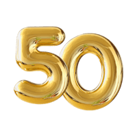 a golden balloon number 50 on a black background