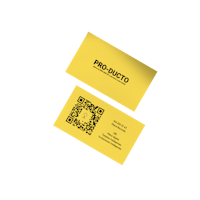 a yellow business card with a qr code on it