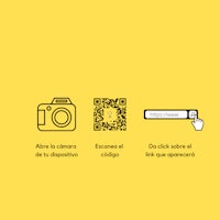 a yellow background with a picture of a camera and a qr code